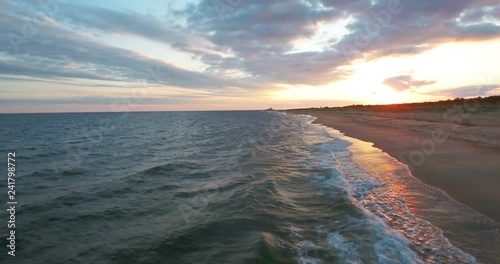 Aerial Rising Over Beautiful Virginia Beach Sunrise