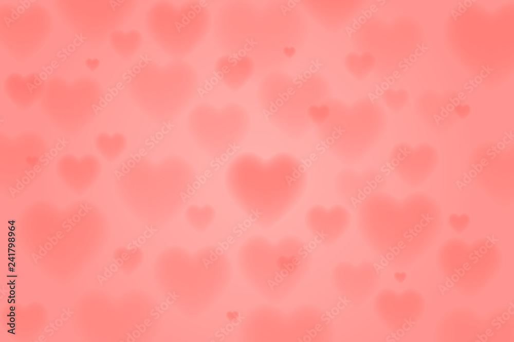 3d bokeh heart background in living coral red colors. stock vector illustration clipart