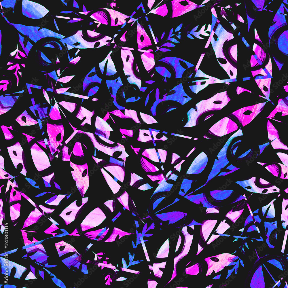 Leaves and branches with texture of geometric figures of dark blue and violet
