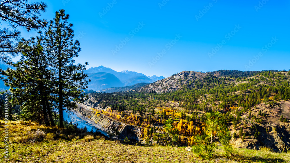 Naklejka premium Fall colors north of the town of Boston Bar along the Fraser Canyon route of the Trans Canada Highway, Highway 1, in British Columbia Canada 