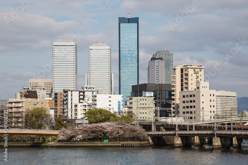 View of the city from Sakuranomiya park in Osaka Japan