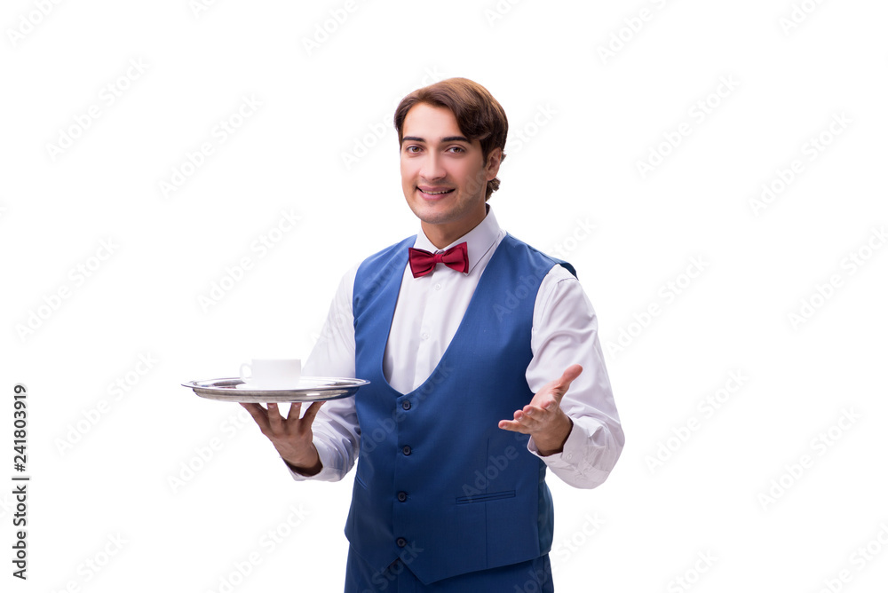 Young waiter isolated on white background Young waiter isolated on white background