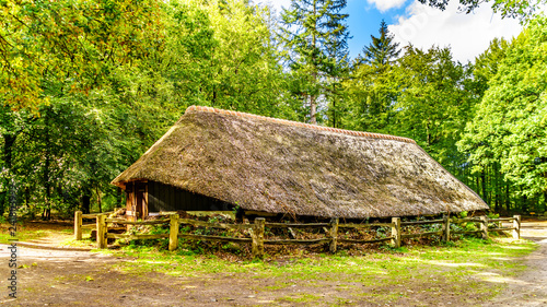 Canvas Print Historic Sheepfold with a thatched roof in the Veluwe Region in the province of