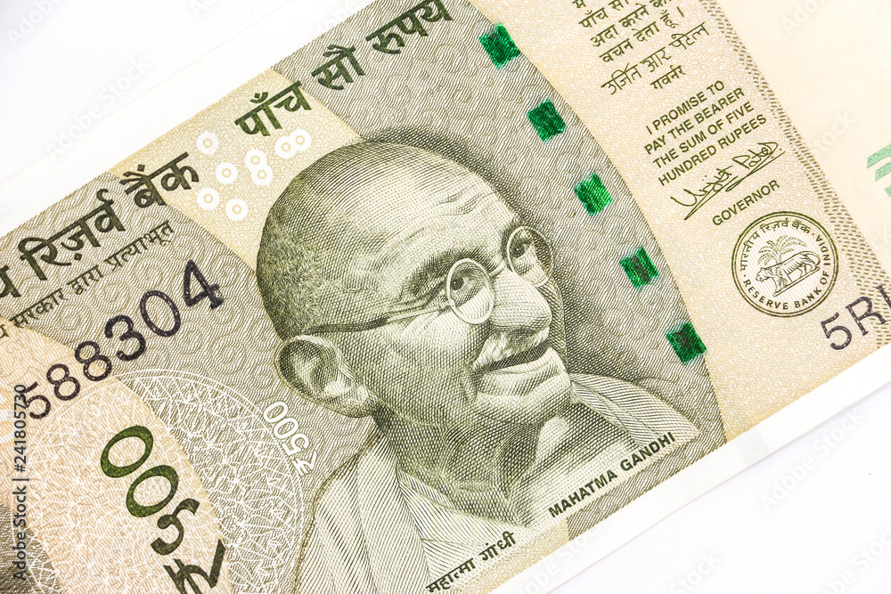 Close up view of brand new indian 500 rupees banknote. Close up view of brand new indian 500 rupees banknote.