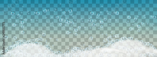 Soap foam and bubbles on transparent background. Vector illustration