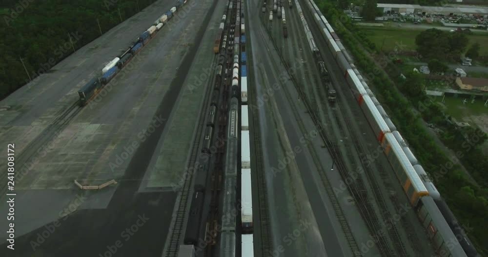 Aerial Flying Forward Over Trains in New Orleans Gentilly Rail Yard Aerial Flying Forward Over Trains in New Orleans Gentilly Rail Yard