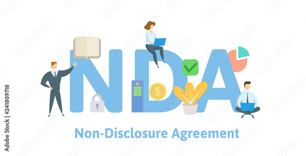 NDA, Non disclosure agreement. Concept with keywords, letters and icons. Colored flat vector illustration. Isolated on white background. NDA, Non disclosure agreement. Concept with keywords, letters and icons. Colored flat vector illustration. Isolated on white background.