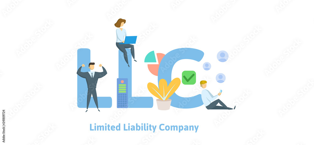 LLC, Limited Liability Company. Concept with keywords, letters and icons. Colored flat vector illustration. Isolated on white background. LLC, Limited Liability Company. Concept with keywords, letters and icons. Colored flat vector illustration. Isolated on white background.