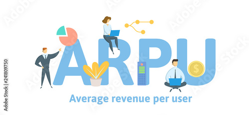 ARPU, Average Revenue Per User. Concept with keywords, letters and icons. Colored flat vector illustration. Isolated on white background.