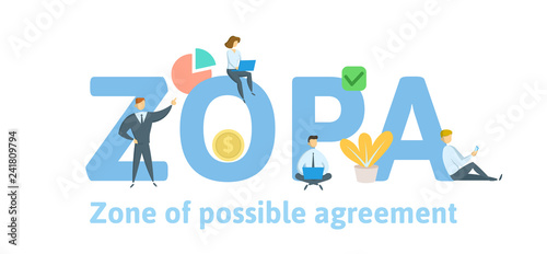 ZOPA, Zone Of Possible Agreement. Concept with keywords, letters and icons. Colored flat vector illustration. Isolated on white background.