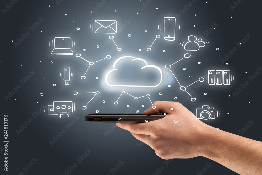 Hand working with cloud technology system and office symbol concept
Hand working with cloud technology system and office symbol concept