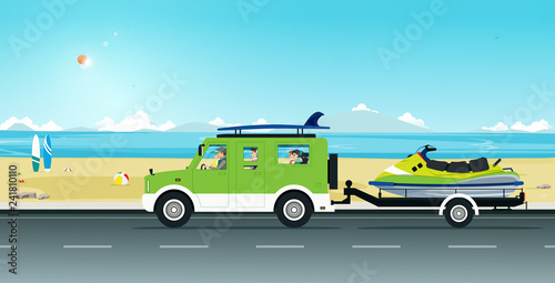 The family drives a summer tour with a jet ski rickshaw.