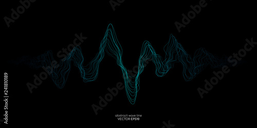 Abstract vector wave lines green and blue colors isolated on black background for design elements in concept music, technology, modern, science. AI