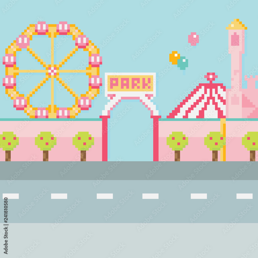 Pixel vector illustration. Amusement park