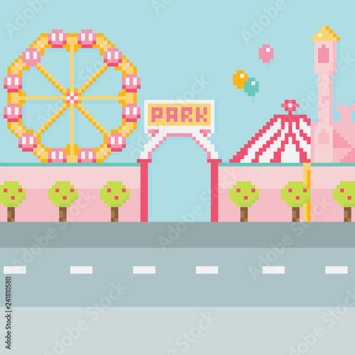 Pixel vector illustration. Amusement park