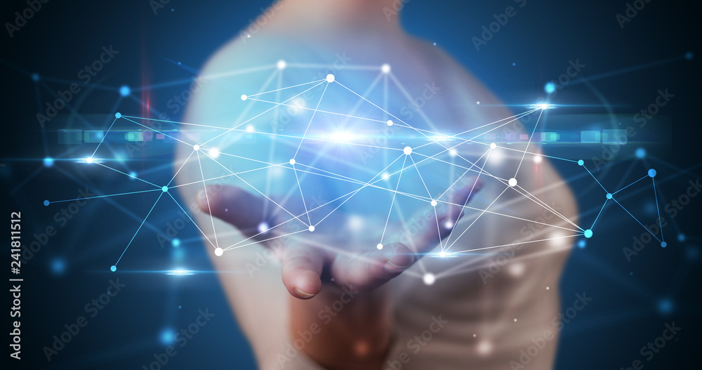 Handsome person holding hologram screen displaying modern cloud based web system technology
Handsome person holding hologram screen displaying modern cloud based web system technology