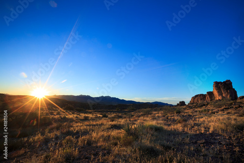 Sunrise at Monolith Garden in Kingman Arizona, USA.
