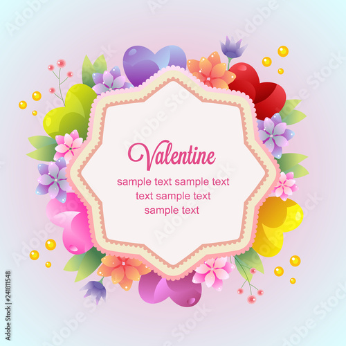 colorful valentine love heart shape floral