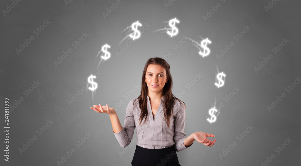 Young happy person juggle with dollar symbol
Young happy person juggle with dollar symbol