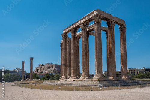 Wide view of the Temple of Olympian Zeus, Athens, Greece in summer
