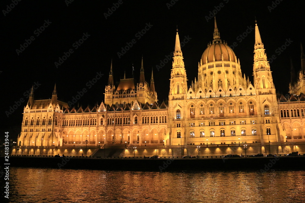 Hungarian parliament in Budapest by night