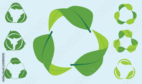seven green leave recycling icon / logo art