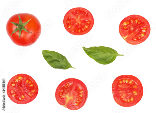 Tomato sliced isolated on white  top view