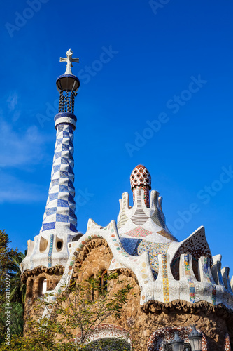 Gaudi style buidling ner Park Guell, Barcelona