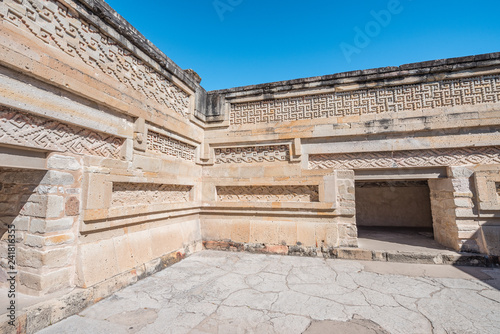The ancient Grecas of the incredible Archaeological Site of Mitla in Oaxaca M...