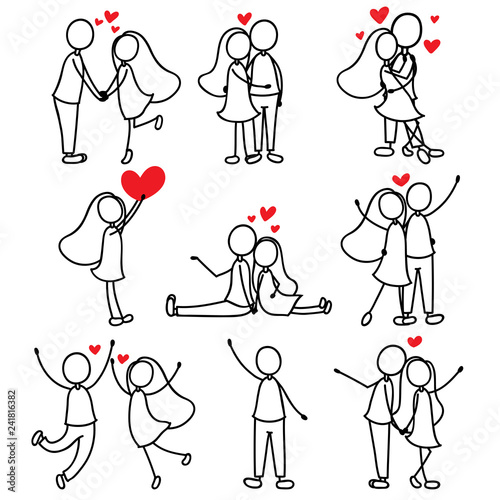cartoon hand line drawing love character couple