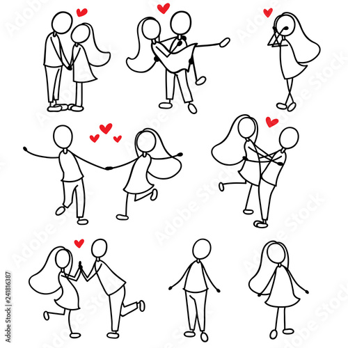 cartoon hand line drawing love character couple