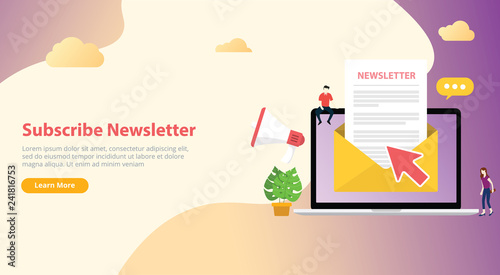 subscribe newsletter concept with team working together with open envelope