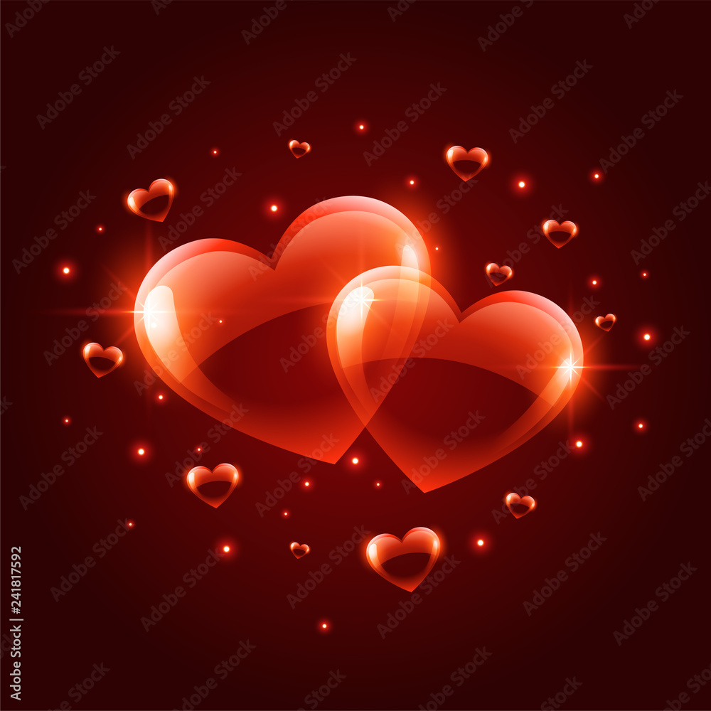 two shiny valentines day hearts background two shiny valentines day hearts background