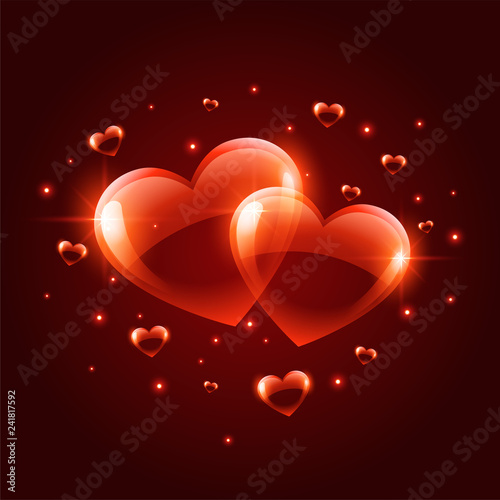 two shiny valentines day hearts background
