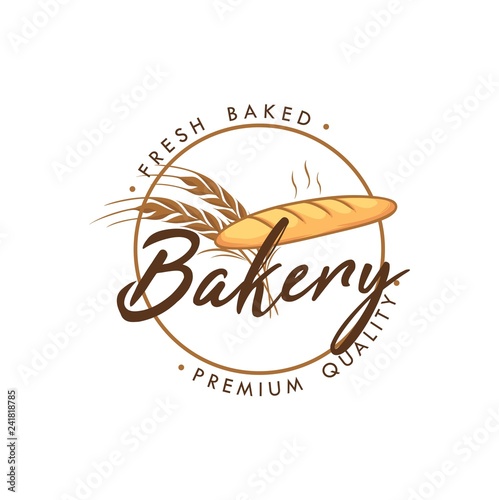 Baguette Bakery and Dessert Logo, Sign, Icon, Template, Emblem, Flat Vector Design