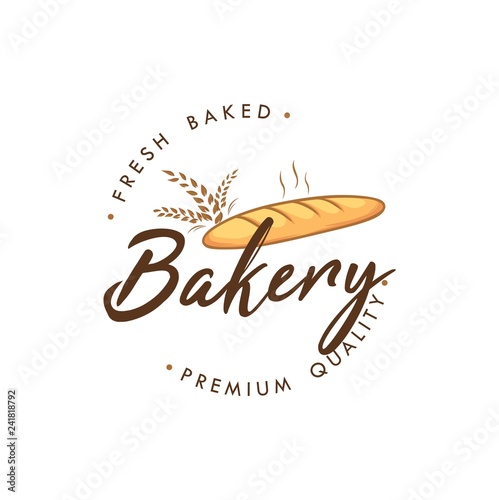 Baguette Bakery and Dessert Logo, Sign, Icon, Template, Emblem, Flat Vector Design