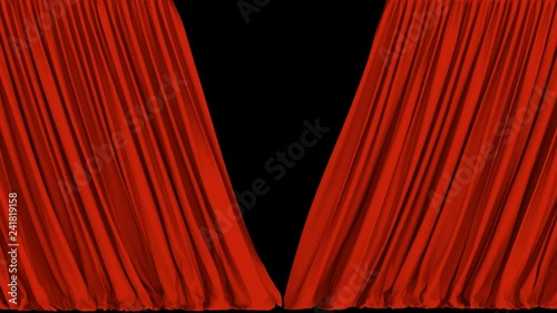 UHD 3D animation of the red stage curtain with alpha matte