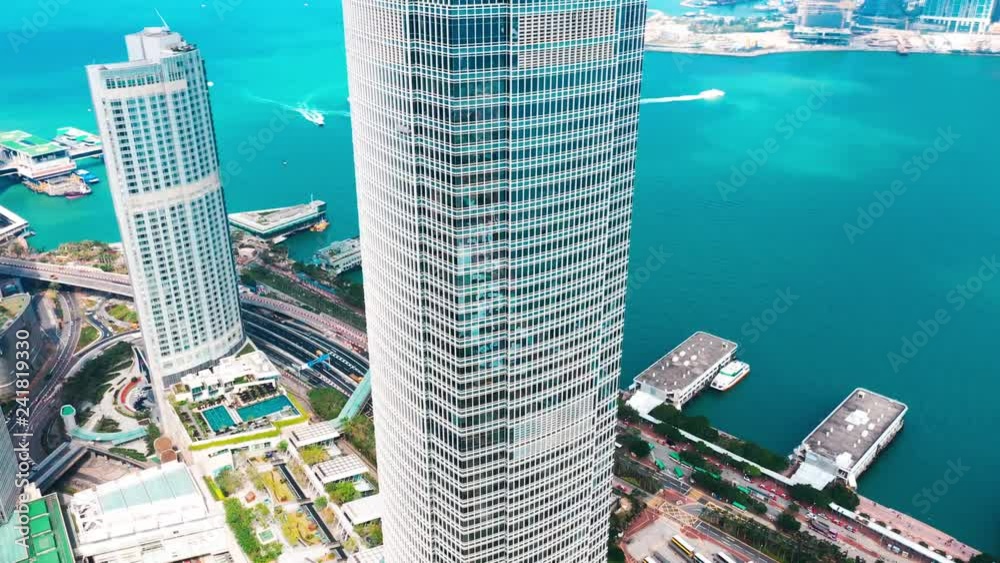 Hong Kong Central district aerial  with cinematic color graded  