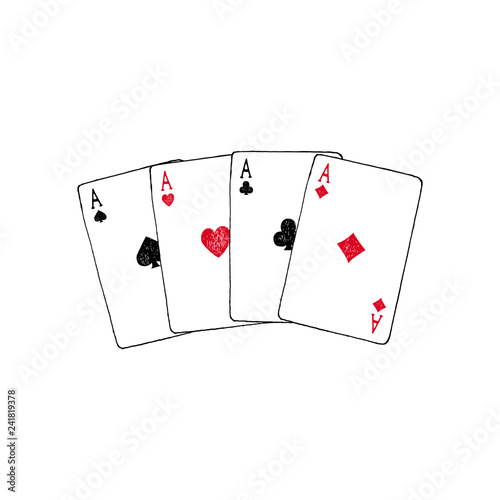 Vector hand drawn aces playing cards. Vector illustration.