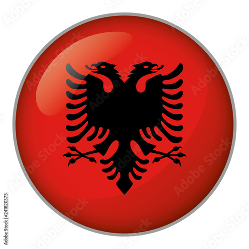 Icon representing round button flag of Albania. Ideal for catalogs of institutional materials and geography