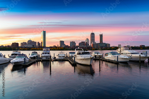 Boston city sunrise at charles river, Boston Massachusetts USA