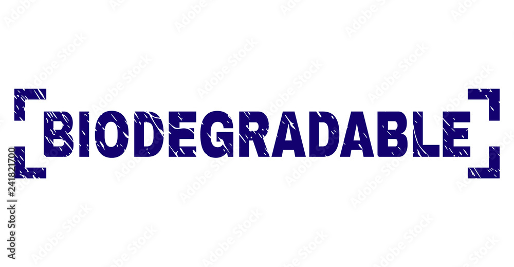 BIODEGRADABLE label seal print with corroded texture. Text label is placed inside corners. Blue vector rubber print of BIODEGRADABLE with retro texture. BIODEGRADABLE label seal print with corroded texture. Text label is placed inside corners. Blue vector rubber print of BIODEGRADABLE with retro texture.