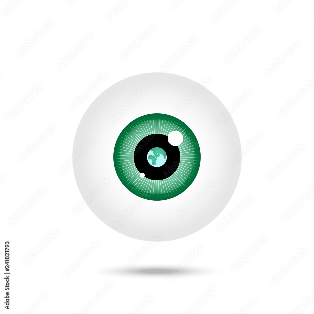 Green eye. Earth reflection in the eye. Vector icon Green eye. Earth reflection in the eye. Vector icon