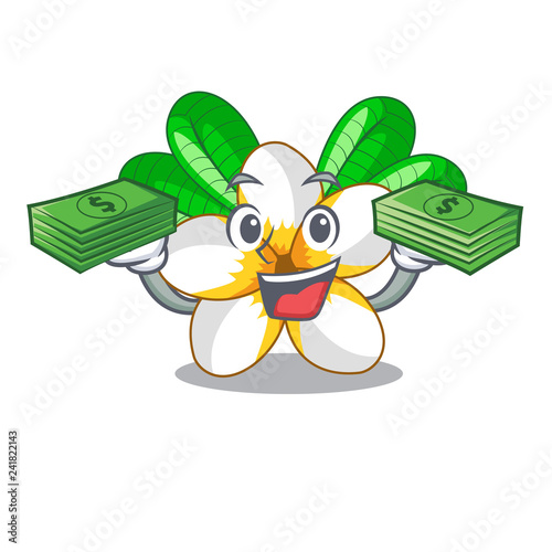 With money bag frangipani flower in the cartoon tree