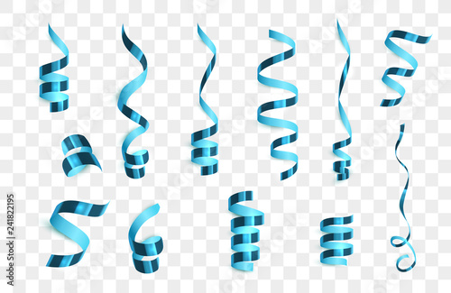 Confetti isolated.  Blue Streamer paper Ribbons isolated.