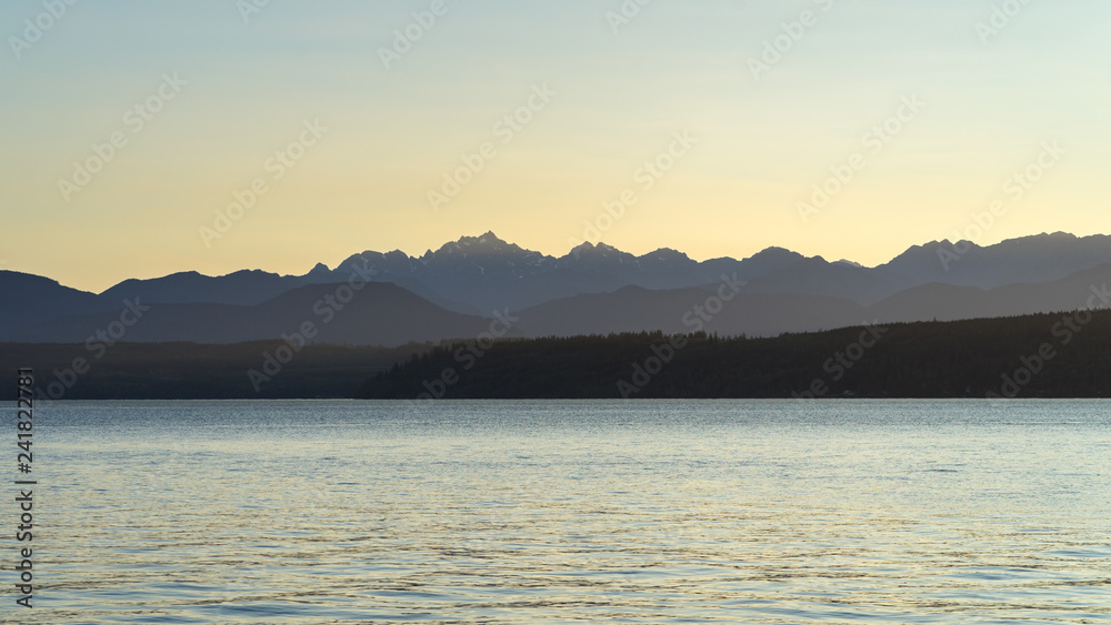 Peaceful sunset over Olympic National Park and Hood Canal in Washington state