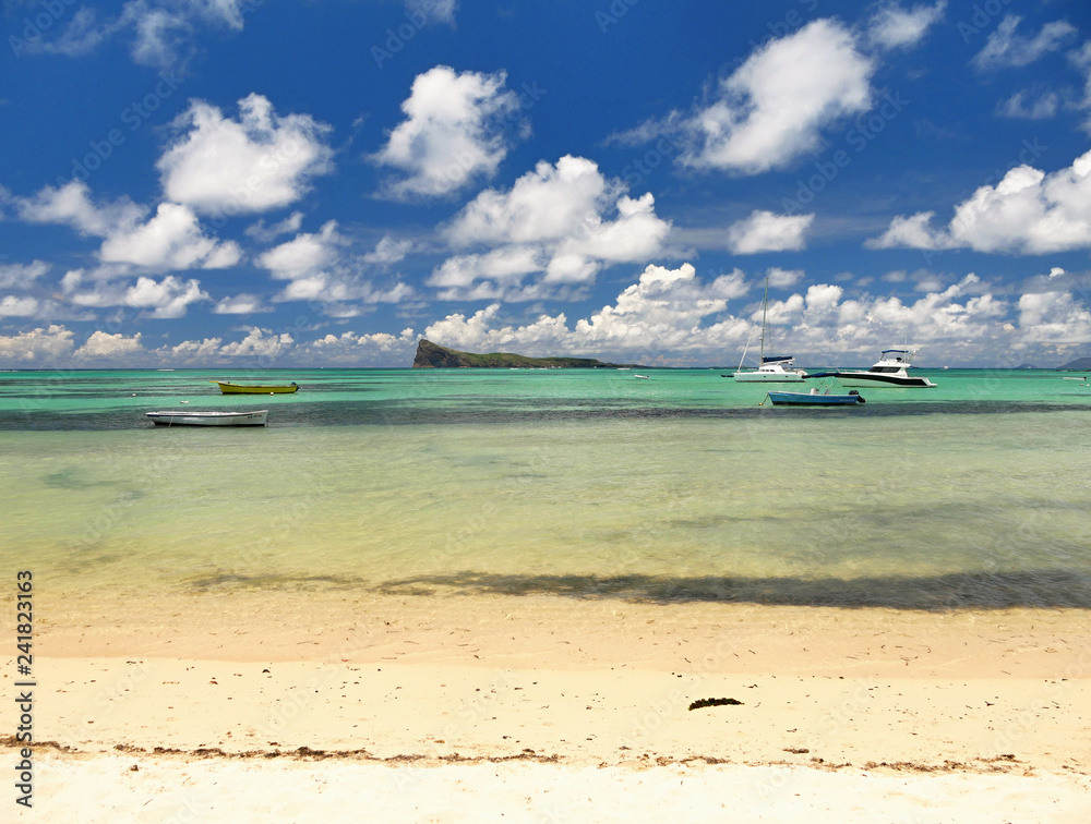 Paradise sea lagoon at Mauritius island