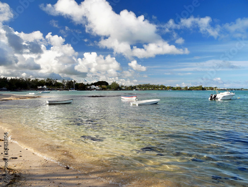Beach and boats on the sea. Mauritius Island © pettys