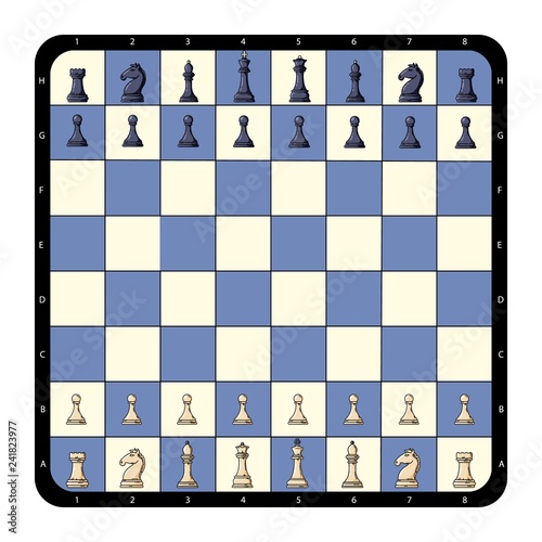 Top view flat chessboard. Chess game. Vector flat illustration