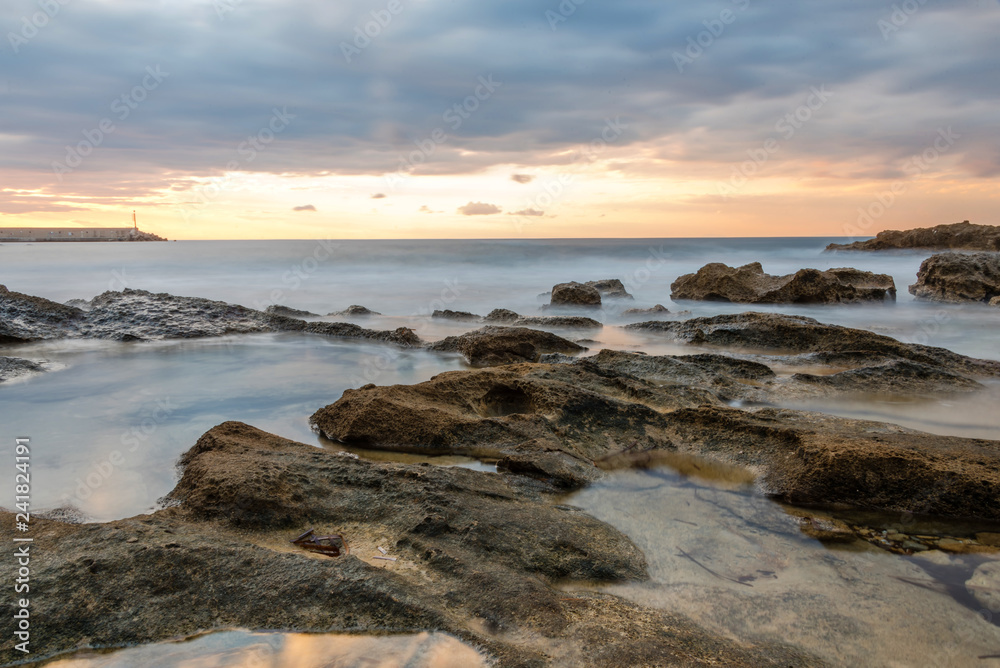 Long Exposure of the Mediterranean Coast of Southern Italy at Sunset Long Exposure of the Mediterranean Coast of Southern Italy at Sunset